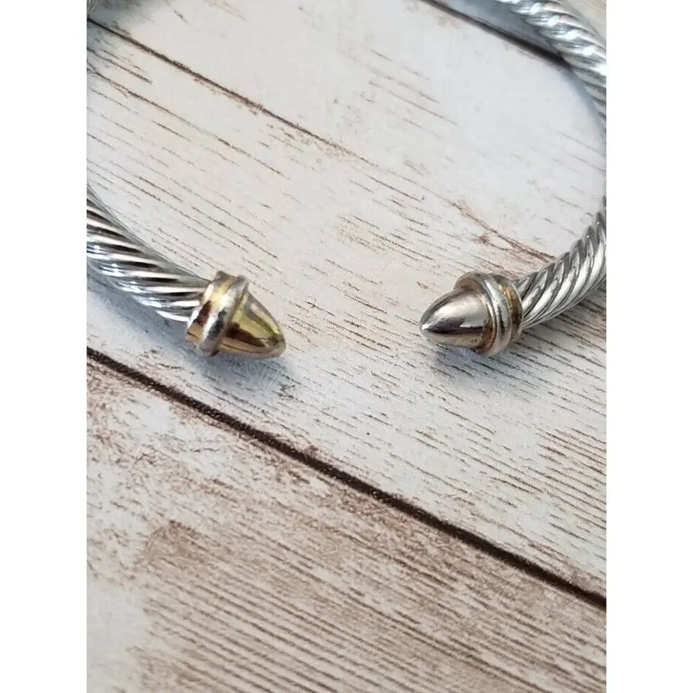 Vintage Bracelet / Bangle - Silver Tone with Multi Colored Ends 6.75